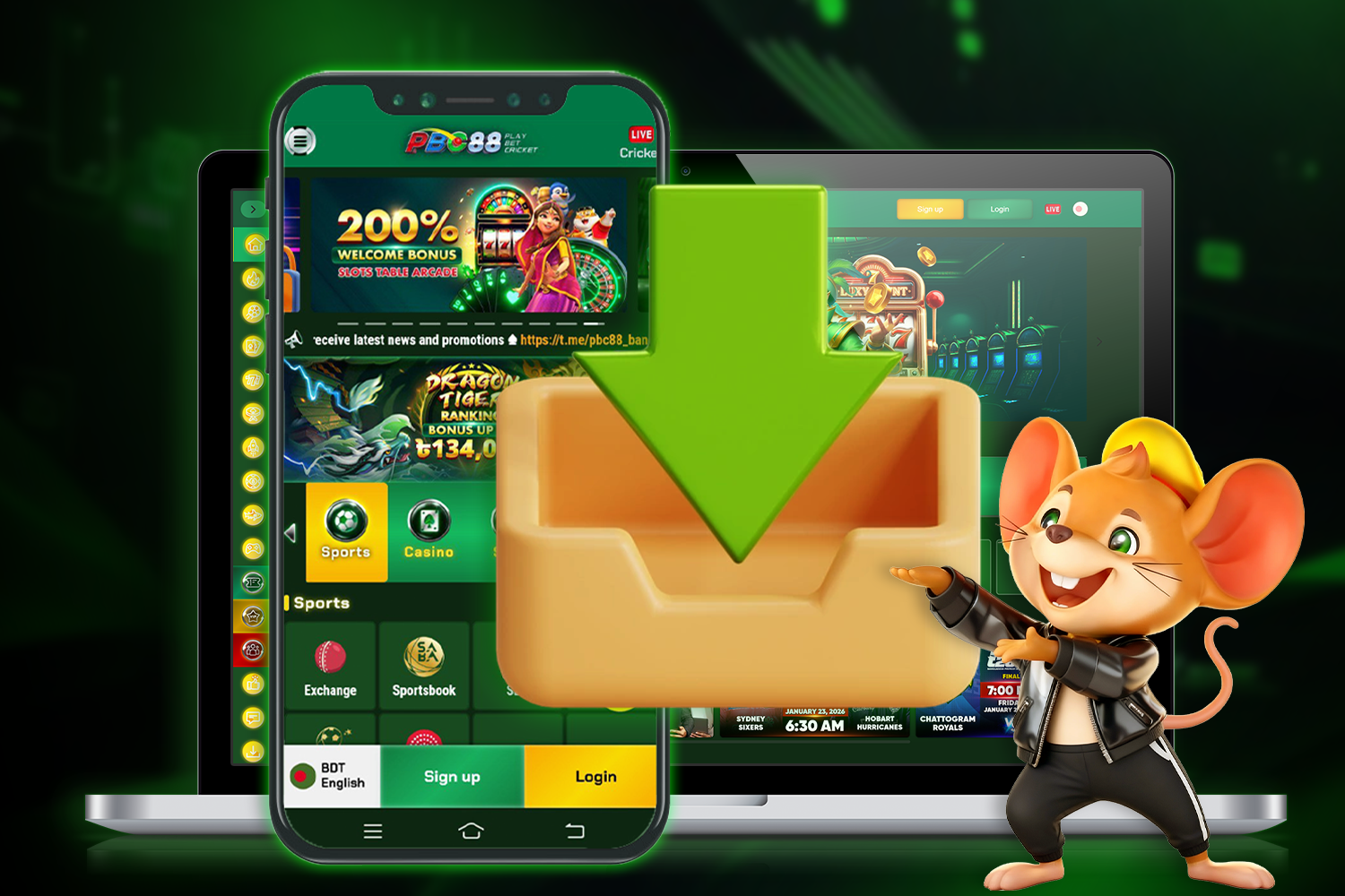 Steps on showing pbc88casino.co download buttons