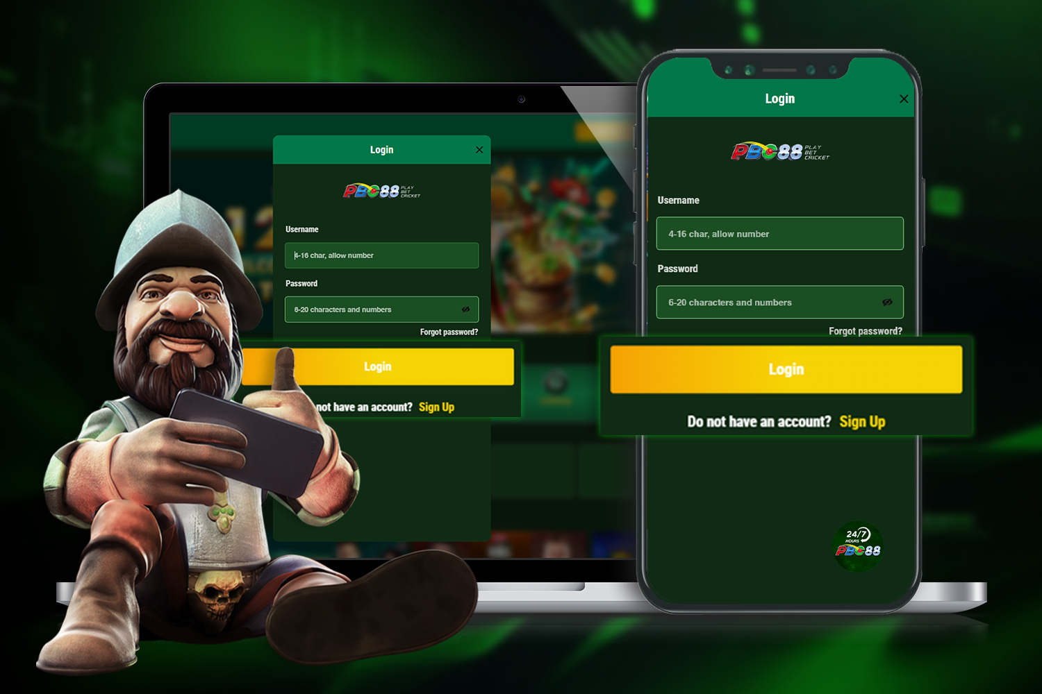 The pbc88casino.com Login Form, Email, Password and Confirmation Button